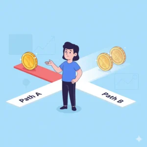 Imagem de capa conceitual para Custo de Oportunidade, mostrando uma balança com duas opções de escolha, simbolizando o trade-off.