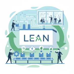 Imagem de capa conceitual para Lean, mostrando um ambiente de trabalho otimizado com elementos de eficiência e redução de desperdícios.
